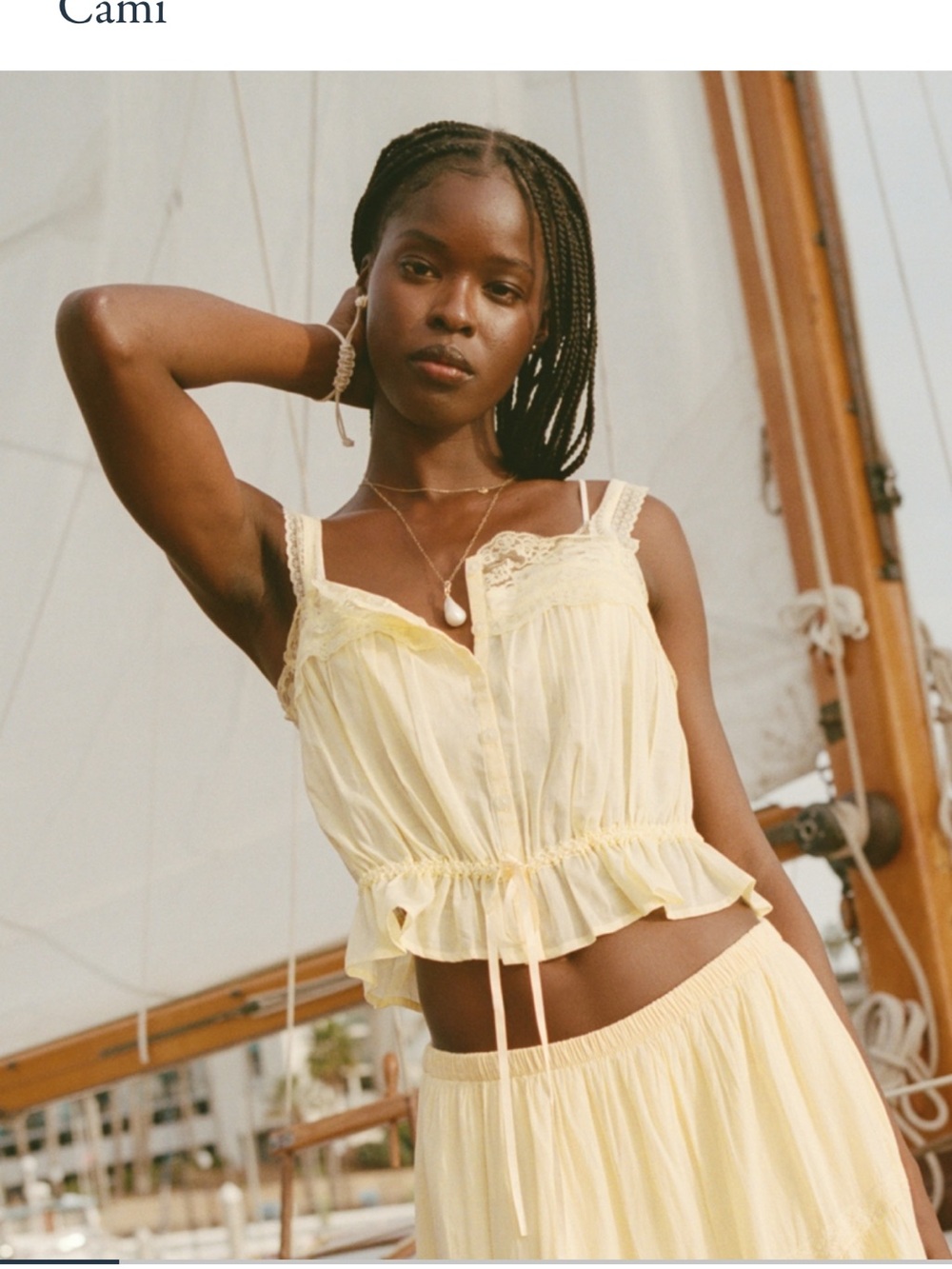 Lace-Trim Cinched Button-Through Cami yellow